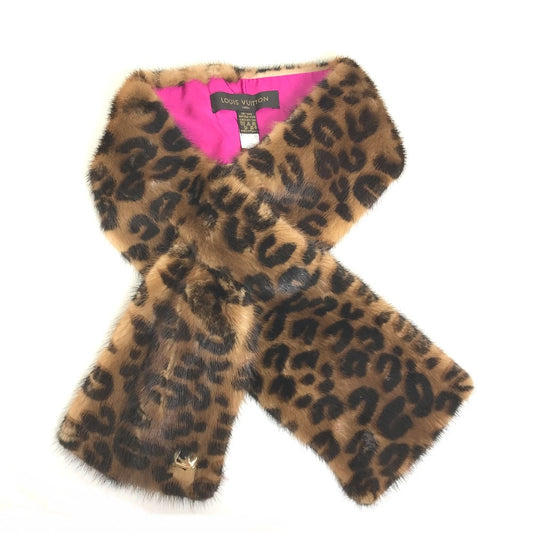 LOUIS VUITTON M72245 Leopard leopard print leopard charpes VISON Fertipet Scarf fur / silk Brown x pink Used