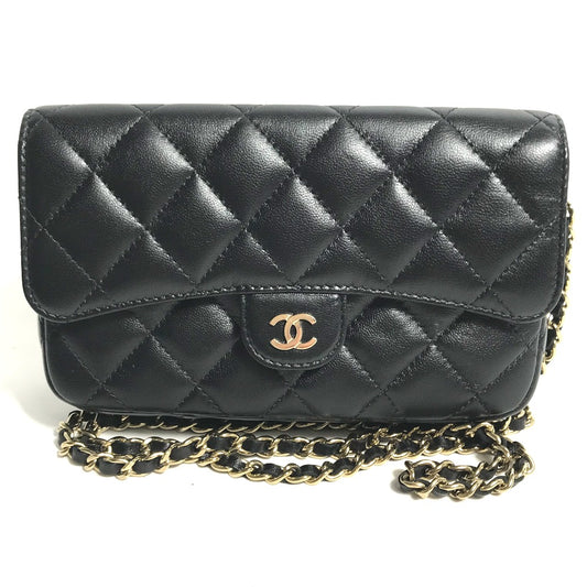 CHANEL AP2096 ココマーク フォンケースウォレット CC マトラッセ チェーンウォレット 斜め掛け カバン 長財布 ショルダーバッグ ラムスキン レディース ブラック