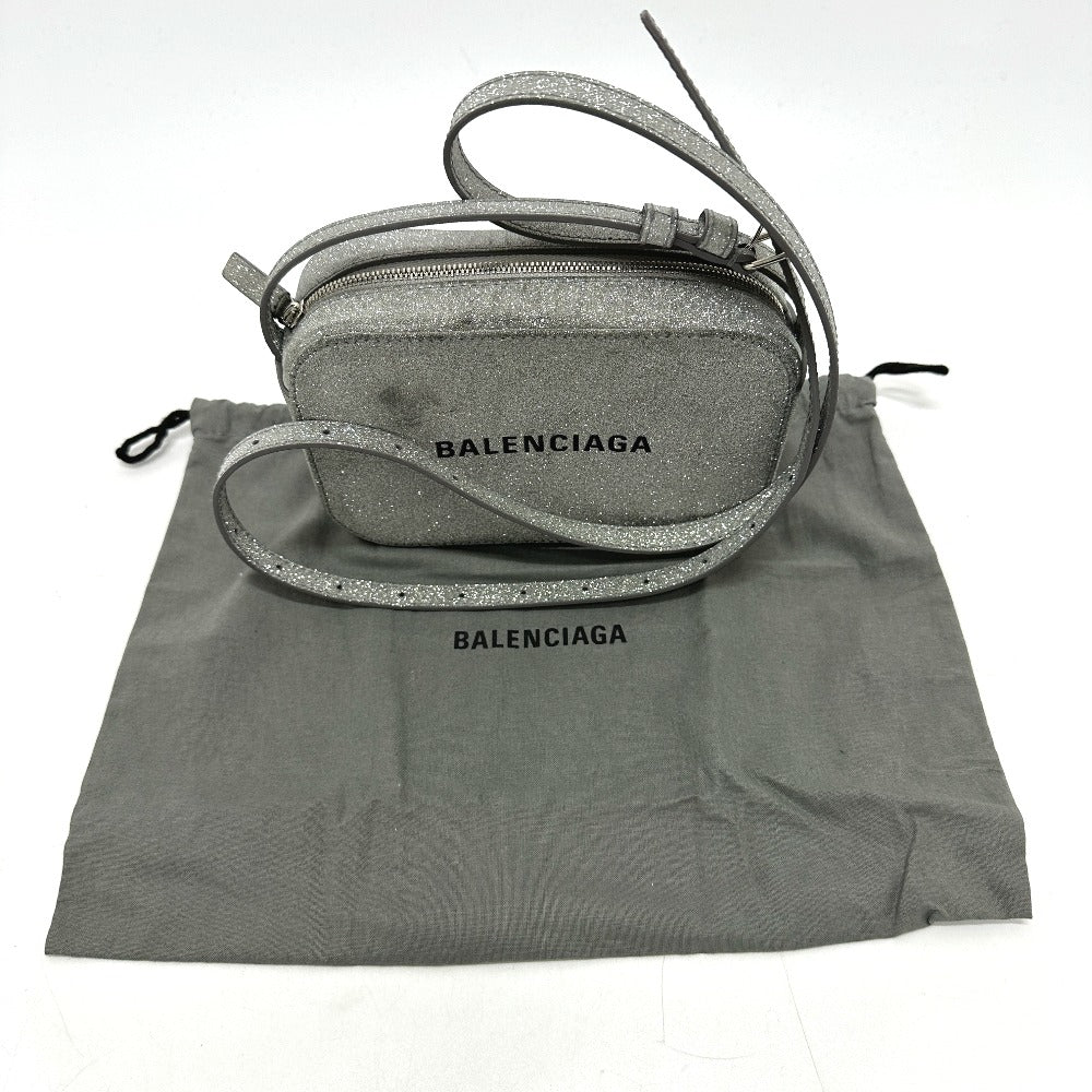 BALENCIAGA 552372 Logo Everyday Camera Bag, XS Size, Leather Shoulder Bag, Silver, Women's