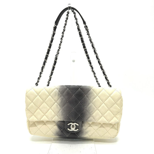 CHANEL CC ココマーク マトラッセ キルティング チェーンバッグ Wチェーン カバン ショルダーバッグ キャビアスキン レディース ホワイト系