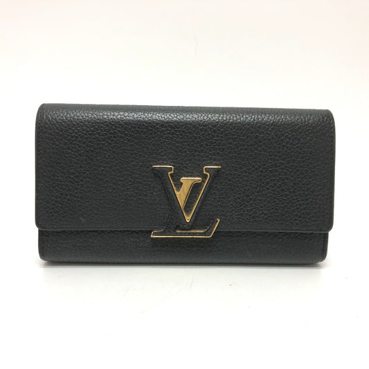 LOUIS VUITTON M61248 LVロゴ ポルトフォイユ カプシーヌ 二つ折り 長財布 トリヨンレザー レディース ブラック