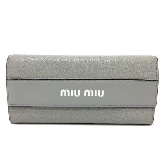 MIUMIU 5MH109 ロゴ ウォレット 二つ折り 長財布 レザー レディース グレー