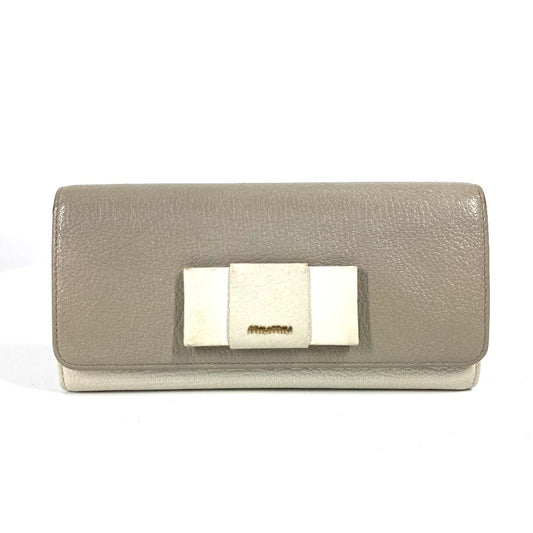 MIUMIU 5MH109 パスケース カードケース付き マドラス ロングウォレット リボン りぼん 長財布 レザー レディース グレー