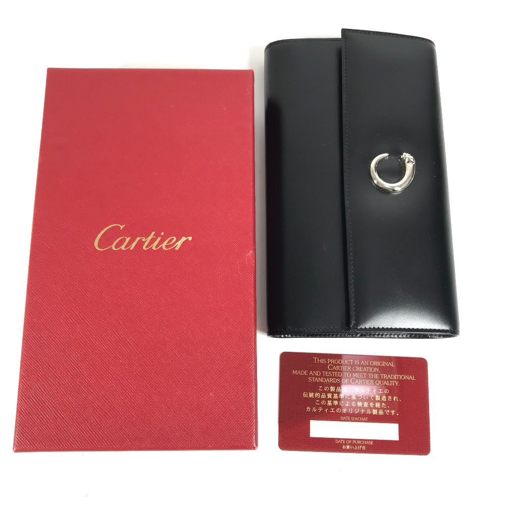 CARTIER Panthère Bifold Long Wallet, Leather, Unisex, Black