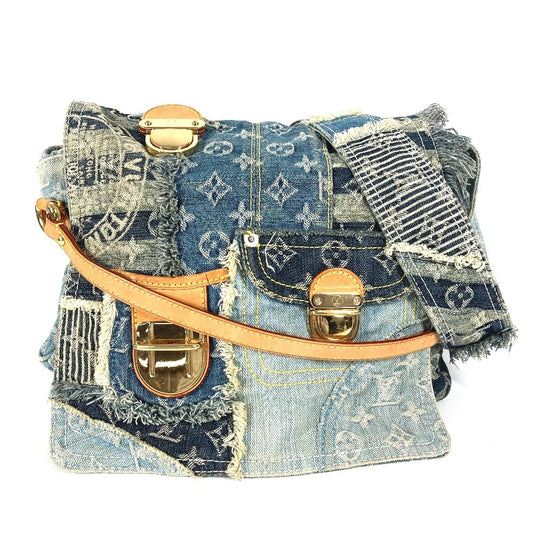 LOUIS VUITTON M95374 モノグラムデニム パッチワークポスティ カバン フラップ 斜め掛け メッセンジャーバッグ ショルダーバッグ モノグラムデニムキャンバス ユニセックス ブルー