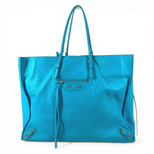 BALENCIAGA 357333 A4 The Paper Shoulder Tote Bag with Mirror, Leather, Unisex Blue