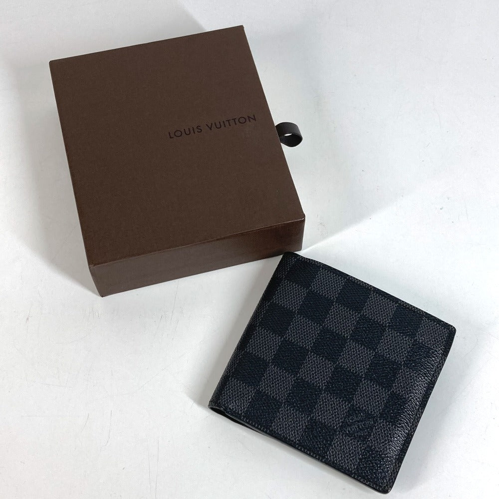 LOUIS VUITTON N62664 กระเป๋าสตางค์แบบพับสองทบ Damiere Graphite Portefeuille Marco กระเป๋าสตางค์แบบพับสองทบ Damiere Graphite Canvas Unisex สีดำ