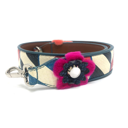 FENDI 8AV077 フラワー スタッズ ストラップユー カバン バッグアクセサリー ショルダーストラップ レザー レディース マルチカラー ホワイト×マルチカラー×シルバー金具