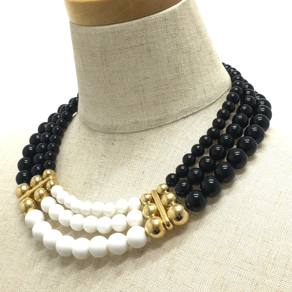 GIVENCHY 3-Ball Necklace, Accessory, Necklace, GP, Women's, Black and White