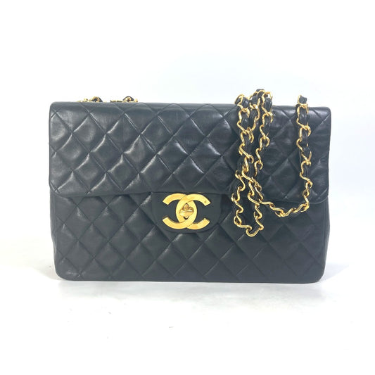 CHANEL A01094 CC ココマーク ヴィンテージ 肩掛け デカマトラッセ 34 Wチェーン バッグ ショルダーバッグ ラムスキン レディース ブラック