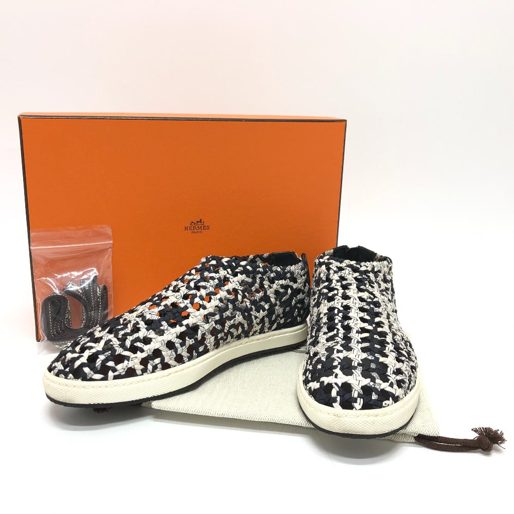 HERMES スリッポン メッシュ スニーカー シルク レディース ブラック系