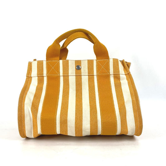 HERMES ポーチ付き カンヌPM ストライプ トートバッグ カバン ハンドバッグ キャンバス レディース オレンジ
