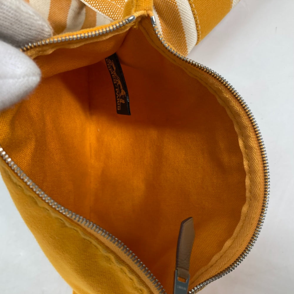 HERMES ポーチ付き カンヌPM ストライプ トートバッグ カバン ハンドバッグ キャンバス レディース オレンジ