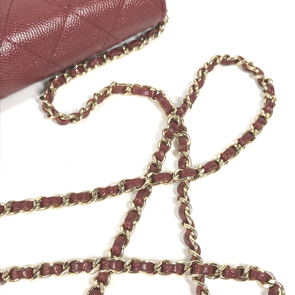 CHANEL CC ココマーク ココロック チェーンウォレット ショルダーバッグ 肩掛け 斜め掛け ポシェット 長財布 キャビアスキン レディース レッド×ゴールド金具
