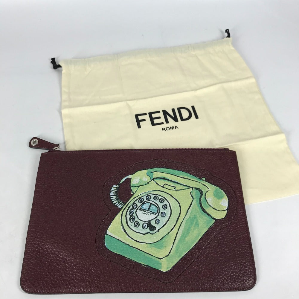 FENDI 7N0078 ポーチ 小物入れ テレフォンデザイン 電話 セカンドバッグ クラッチバッグ レザー メンズ ブラウン系