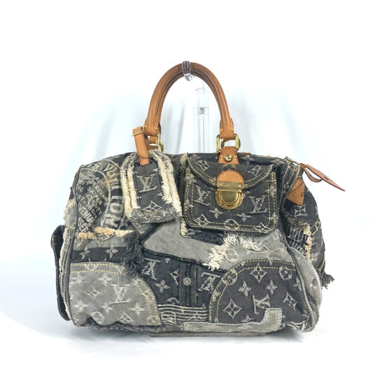 LOUIS VUITTON M95381 モノグラムデニム パッチワーク スピーディ30 ミニボストンバッグ カバン ハンドバッグ デニム レディース ブラック