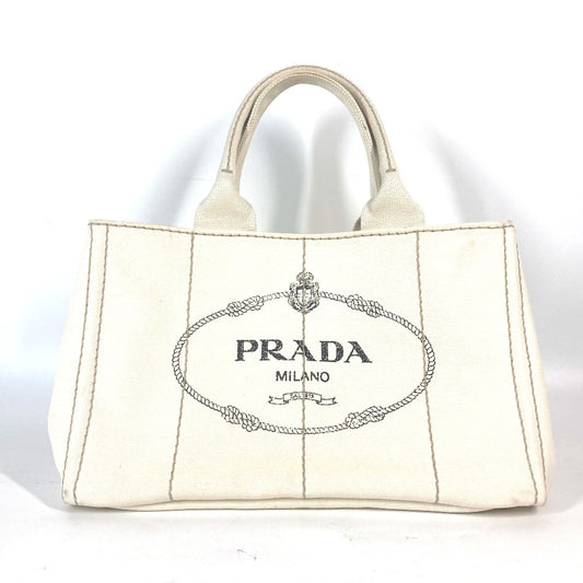 PRADA BN1877 ロゴプレート カナパ CANAPA ハンドバッグ カバン トートバッグ キャンバス レディース アイボリー