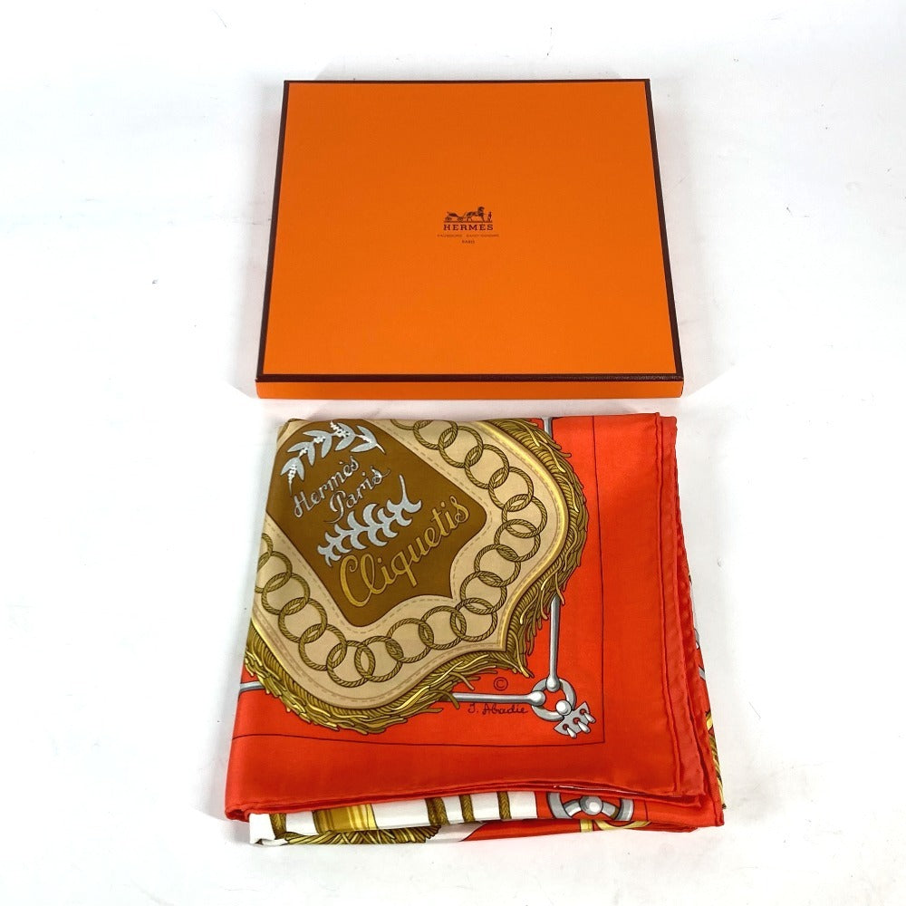 HERMES カレ90 Cliquetis カチカチ 剣柄 スカーフ シルク レディース オレンジ