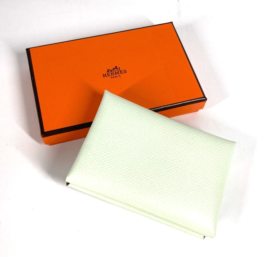 Hermes Bifold Slim Calvi Duo Wallet with Card Case and Coin Purse, Epson, Unisex, Veil Fizz, Light Green