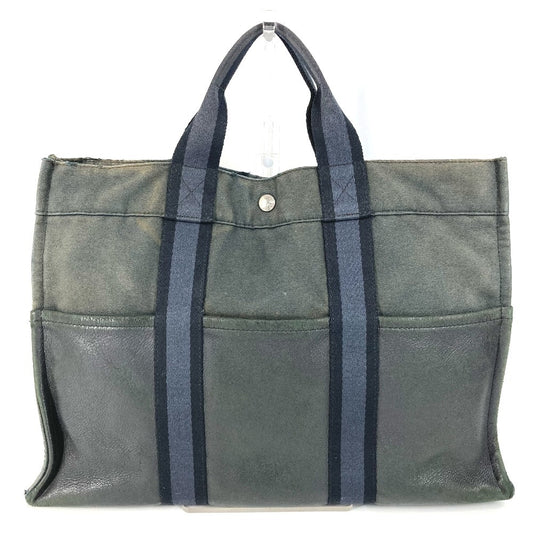 HERMES Half Leather Foule MM Foule MM Tote Bag, Leather/Canvas, Unisex, Black