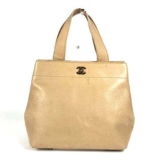 CHANEL ターンロック CC ココマーク カバン トートバッグ ハンドバッグ レザー レディース ベージュ
