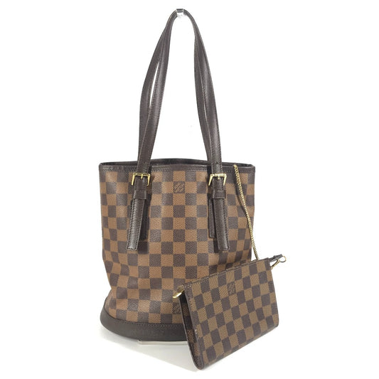 LOUIS VUITTON N42240 Damier Mare Bucket Shoulder Tote Bag with Pouch, Damier Canvas, Ebene Brown, Women's