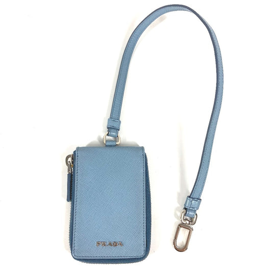 PRADA ストラップ付き ラウンドファスナー ロゴ 鍵 6P キーケース レザー ユニセックス ブルー