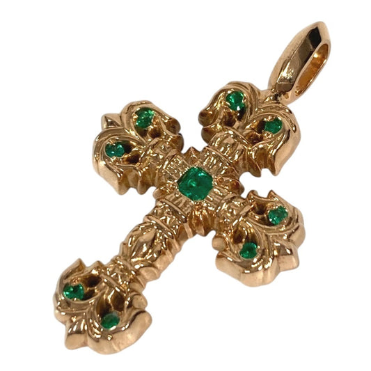 CHROME HEARTS アクセサリー ジュエリー ネックレス ペンダント CHARM FILIGREE TINY P EMRLD タイニーフィリグリー クロス PAVE エメラルド K22 22金 K22 ペンダントトップ K22 ユニセックス ゴールド