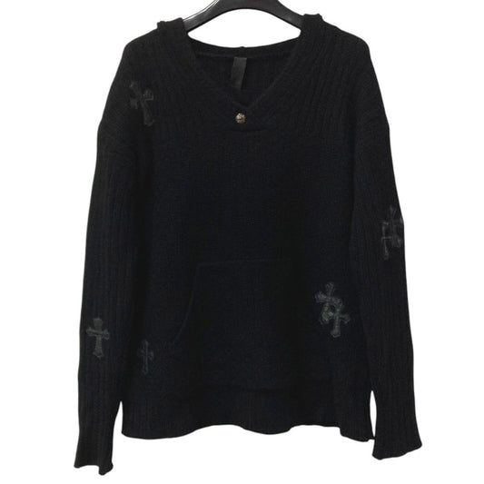 CHROME HEARTS クロスパッチ レザーパッチ 革タグ アパレル 長袖 フード フーディー パーカー ニット カシミヤ メンズ ブラック