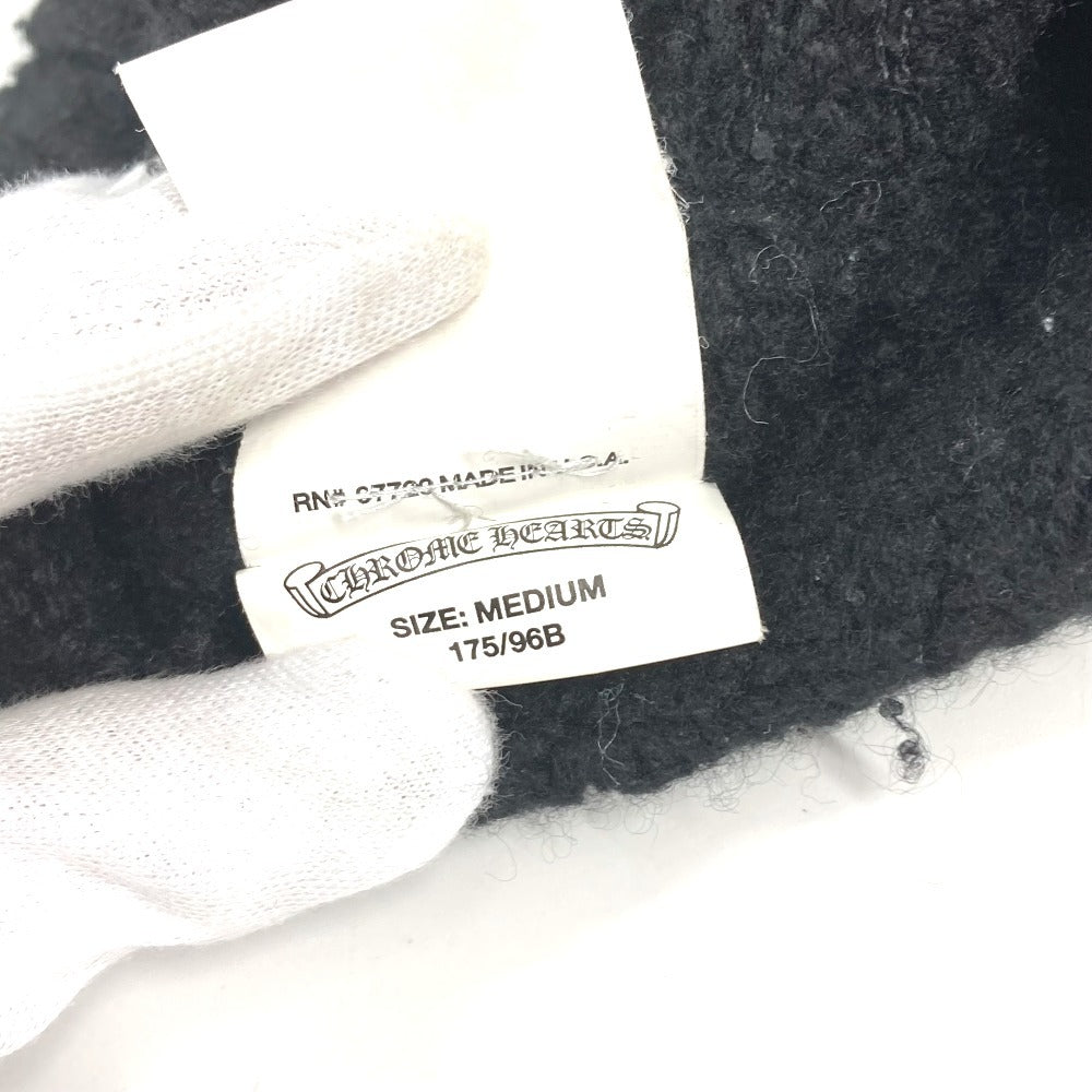 CHROME HEARTS Men's Black Long Sleeve Hoodie with Cross Patch and Leather Tag, Cashmere Knit