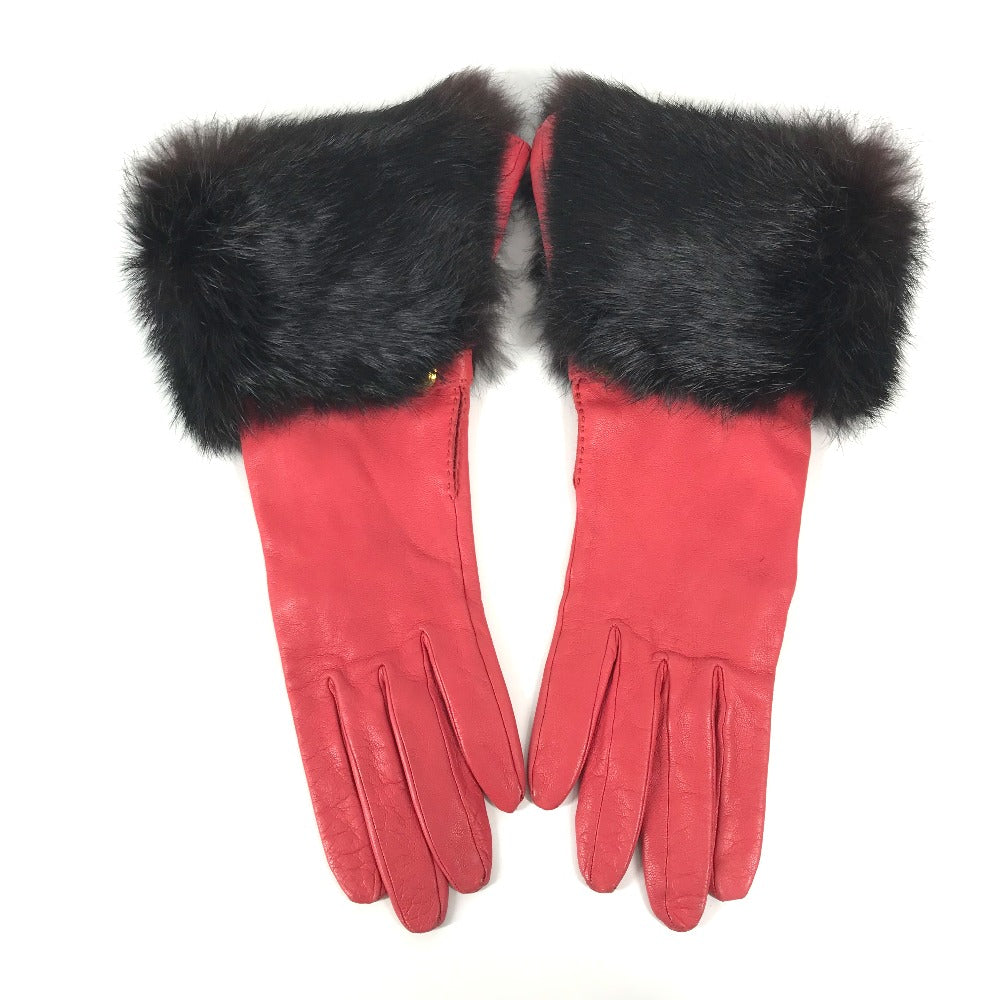 HERMES Fur Apparel Serie Button Clothing Accessories Leather Gloves Women's Red