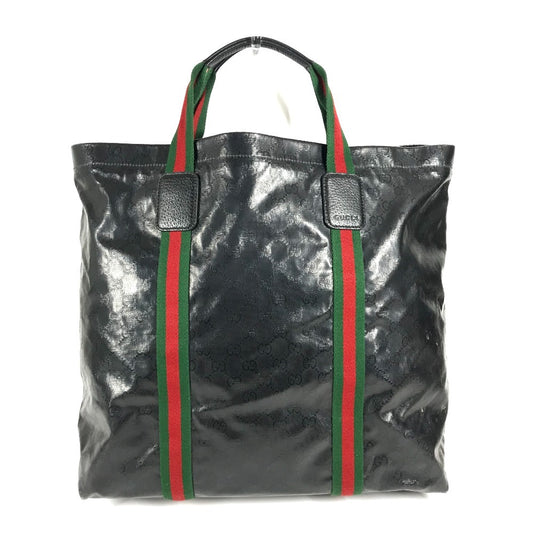 GUCCI 763287 GG Crystal Logo Sherry Line Tote Bag Handbag Coated Canvas Unisex Black
