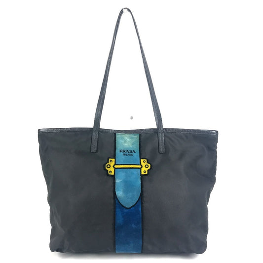 PRADA カイエトロンプルベルト ロゴ ストライプ カバン ショルダーバッグ 肩掛け トートバッグ レザー/ナイロン ユニセックス ブラック