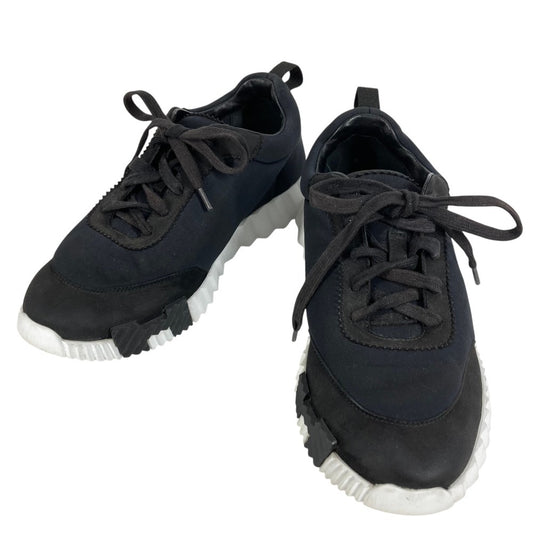 HERMES Bouncing Sneakers Logo Shoes Laced Sneakers Leather/Nylon Women's Black