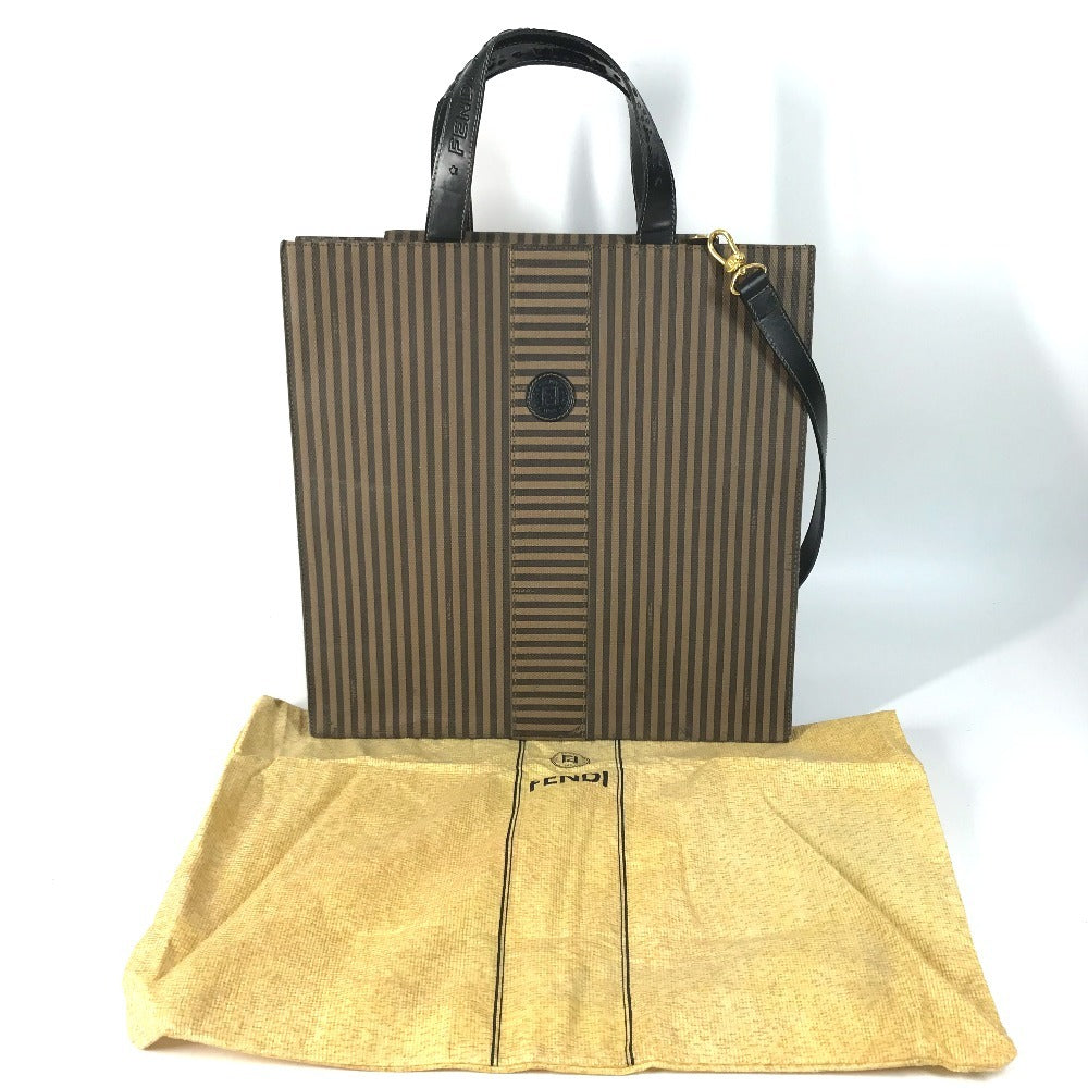 FENDI vintage Pecan Logo 2-Way Bag (Vertical) Bag Tote Bag Shoulder Bag Vertical Tote Hand Bag Leather / Coated Canvas Brown/Black Used