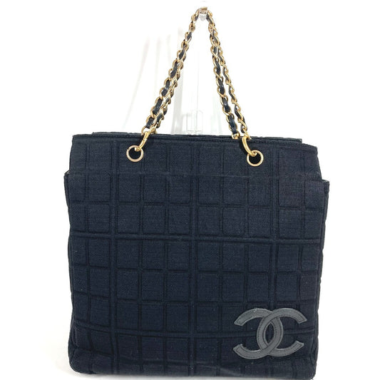 CHANEL CC CC Mark logo chocolate bar Bag Tote Bag Shoulder Bag Double Chain Chain Bag Shoulder Bag cotton Black Used