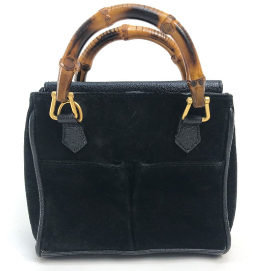 GUCCI ポシェット バンブー カバン 2WAY ハンドバッグ ショルダーバッグ スエード/レザー レディース ブラック×ブラウン