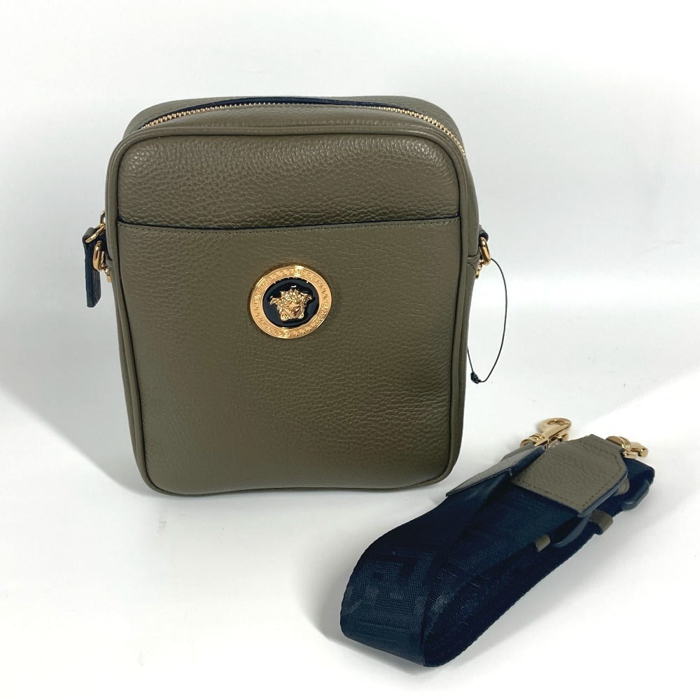 VERSACE Medusa Logo Crossbody Pochette Shoulder Bag Leather Unisex Brown