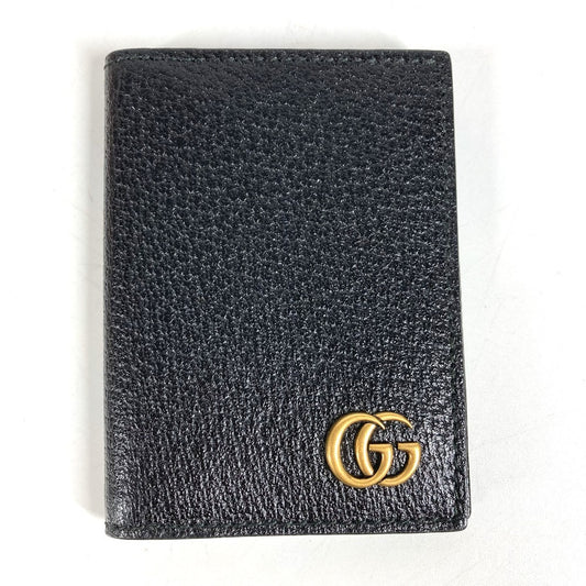 GUCCI 428737 GGマーモント ダブルG GG ロゴ 名刺入れ パスケース 二つ折り 定期入れ カードケース レザー ユニセックス ブラック