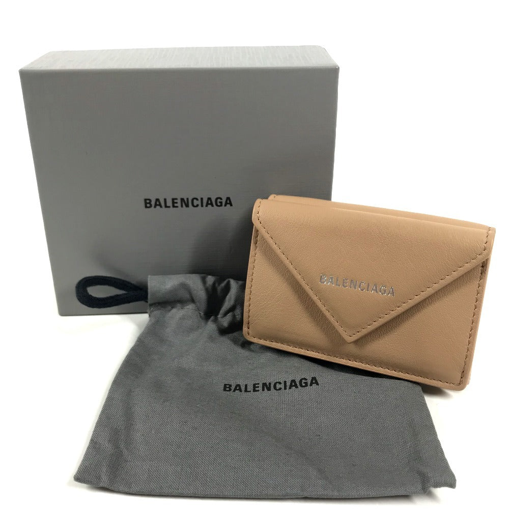 BALENCIAGA 391446 Paper mini wallet Compact Wallet Trifold wallet Leather Beige Used