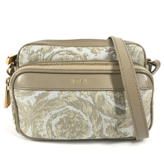 VERSACE Greca logo Pochette Bag Crossbody Shoulder Bag Leather/Canvas Beige Used