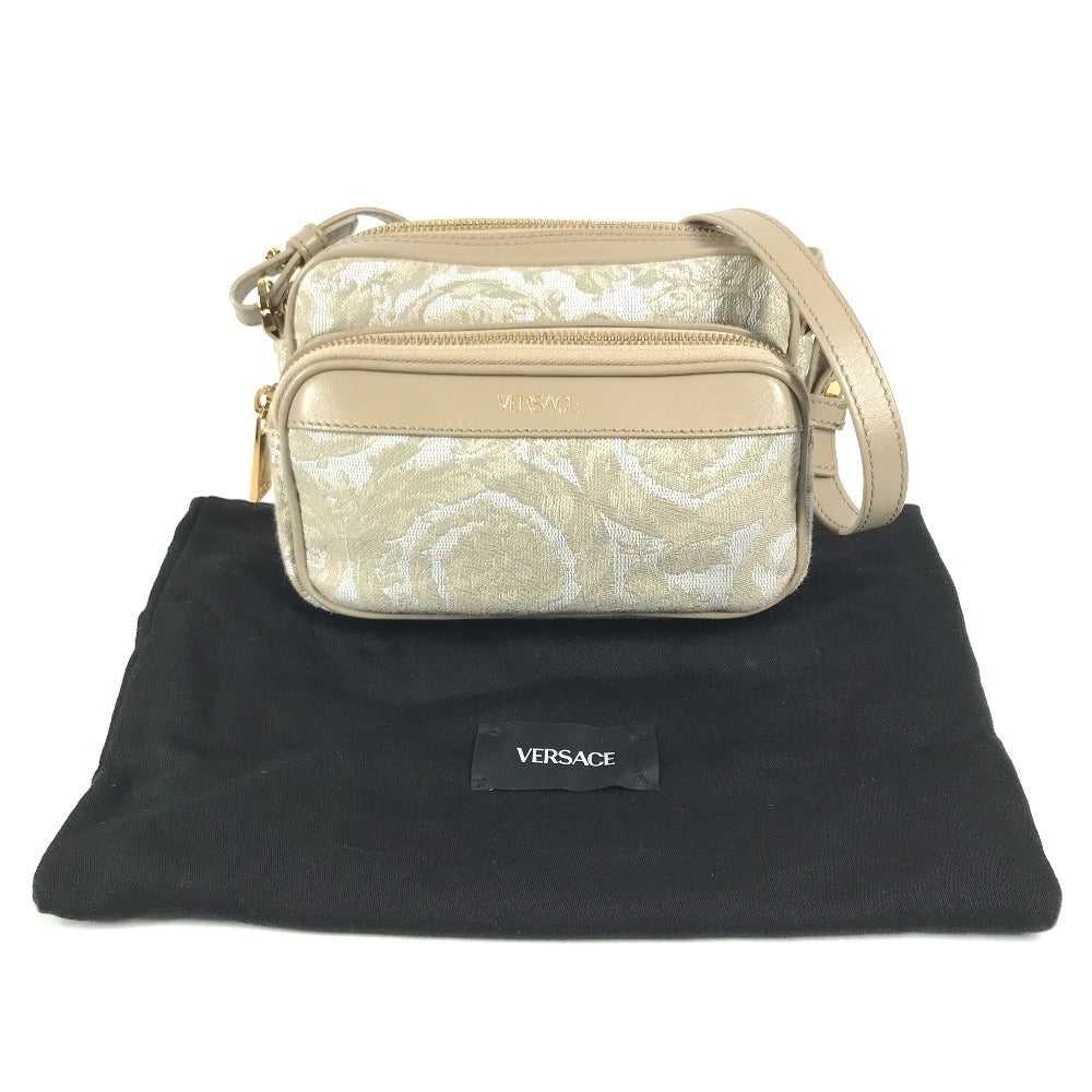 VERSACE Greca logo Pochette Bag Crossbody Shoulder Bag Leather/Canvas Beige Used