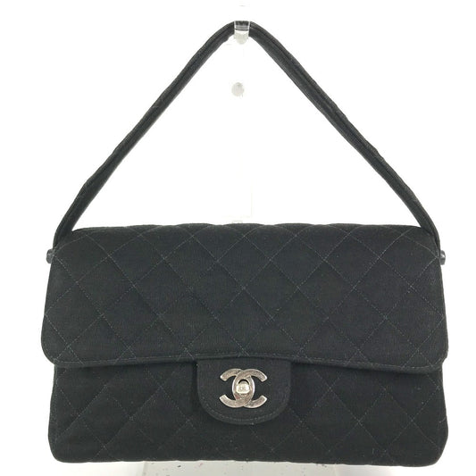 CHANEL W face CC CC Mark Logo Double Flap bag flap shawl Shoulder Bag cotton Black/SilverHardware Used