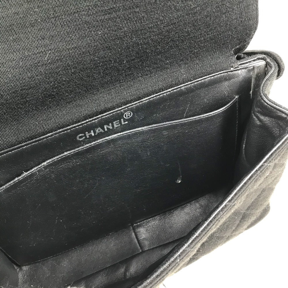 CHANEL W face CC CC Mark Logo Double Flap bag flap shawl Shoulder Bag cotton Black/SilverHardware Used