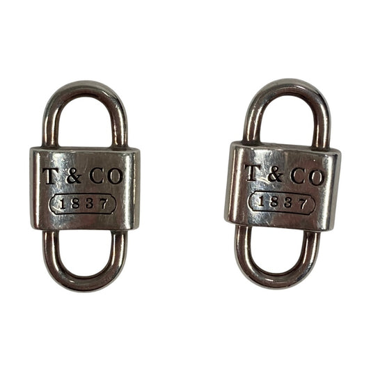 TIFFANY&Co. 1837 Small Double Lock Key Leather Cord Accessory Earrings AG925 Unisex Silver