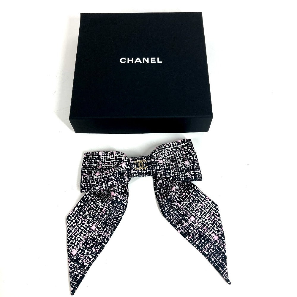 CHANEL 25B CC Coco Mark Logo Ribbon Hair Accessory Hair Clip Barrette Silk Women's Pink