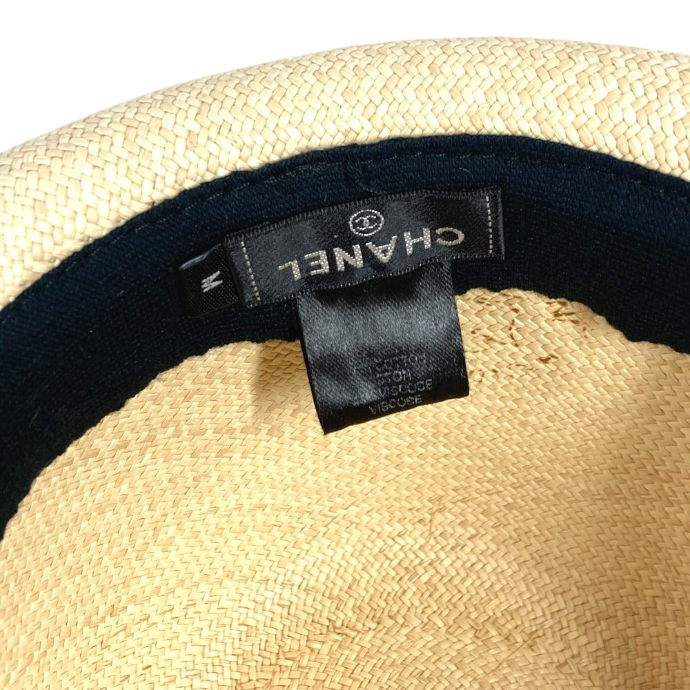 CHANEL 17C CC Coco Mark Logo Straw Hat Ribbon Bow Hat Bucket Hat Bob Hat Raffia Women's Beige