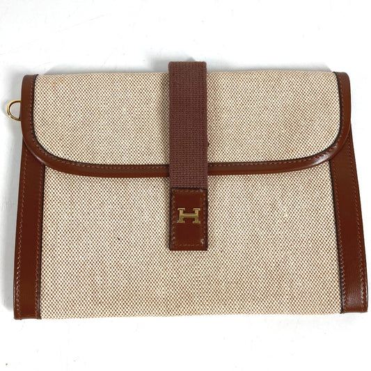 HERMES vintage H logo Bag, Cluch Bag, Pouch, Flap Clutch bag Leather/Canvas Beige/Brown Used