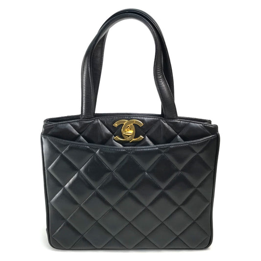 CHANEL CC ココマーク マトラッセ キルティング カバン ハンドバッグ トートバッグ ラムスキン レディース ブラック×ゴールド金具