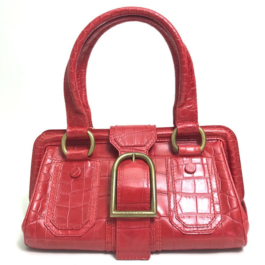 CELINE ベルト 型押し カバン ハンドバッグ レザー レディース レッド